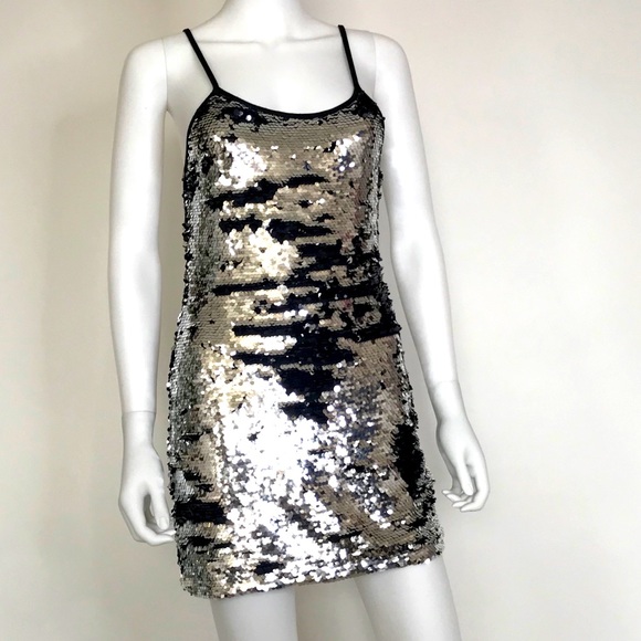 Sequin dress Avec M silver black sequin cocktail dress - Picture 1 of 10